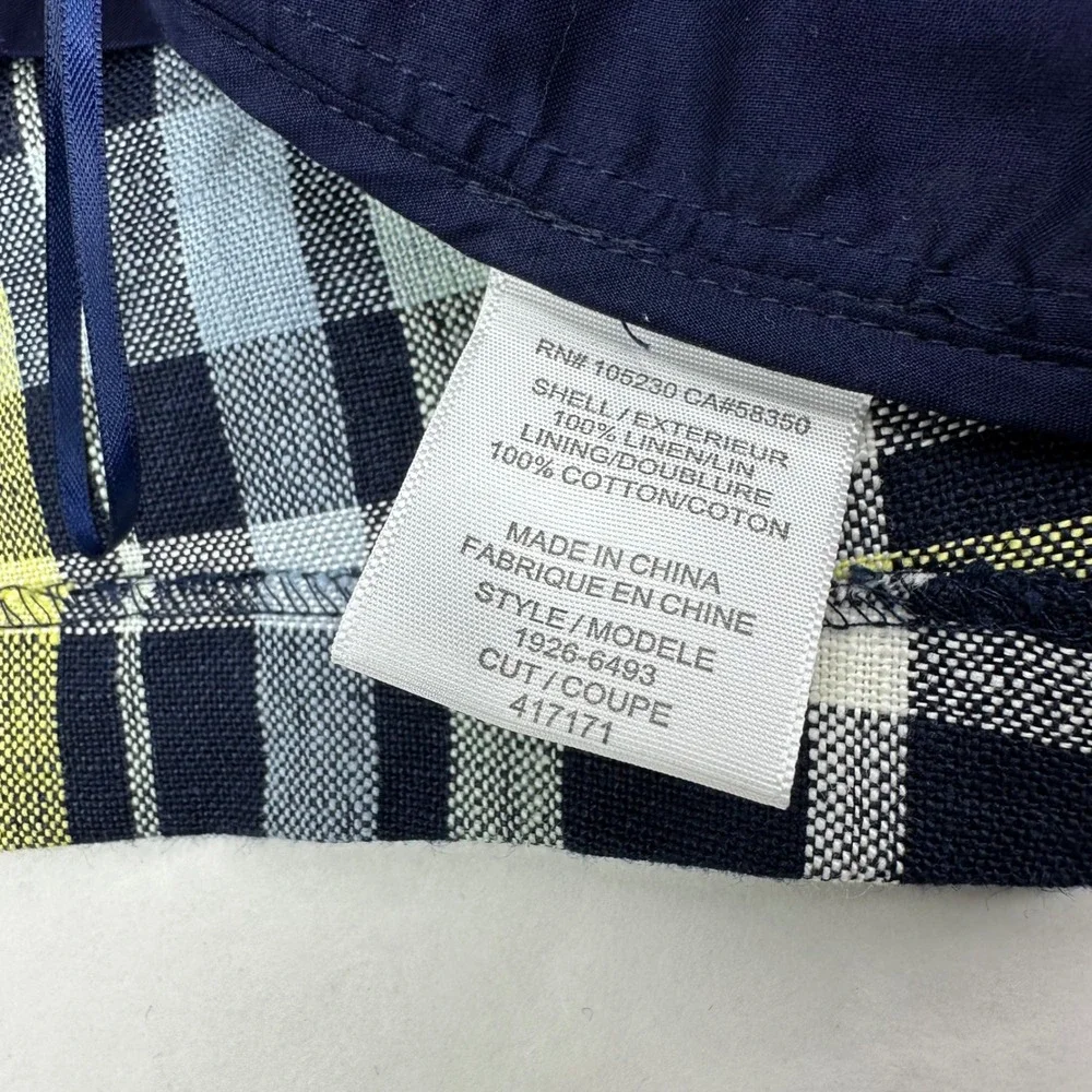 Joie Womens Plaid Linen Shorts Navy Blue Yellow Check Size 2 1926-6493